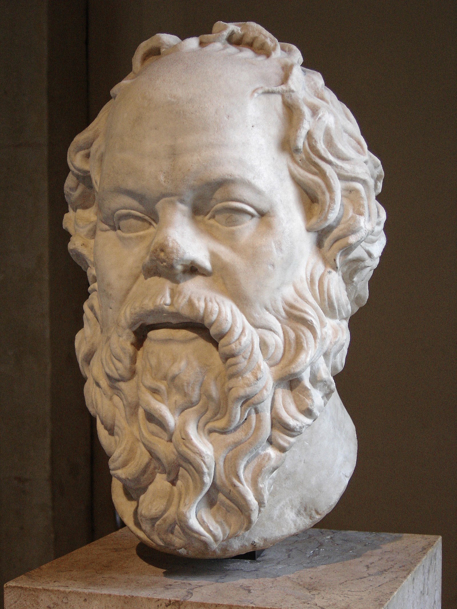 Portrait of  Socrates . Marble, Roman artwork (1st century), perhaps a copy of a lost bronze statue made by Lysippos.