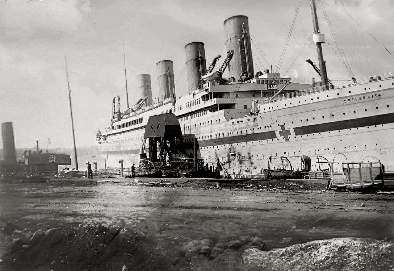 The British hospital ship HMHS Britannic recalling at Naples for coaling